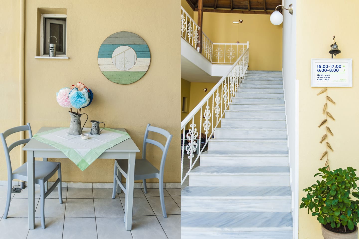 Outdoor table under the staircase in the yard